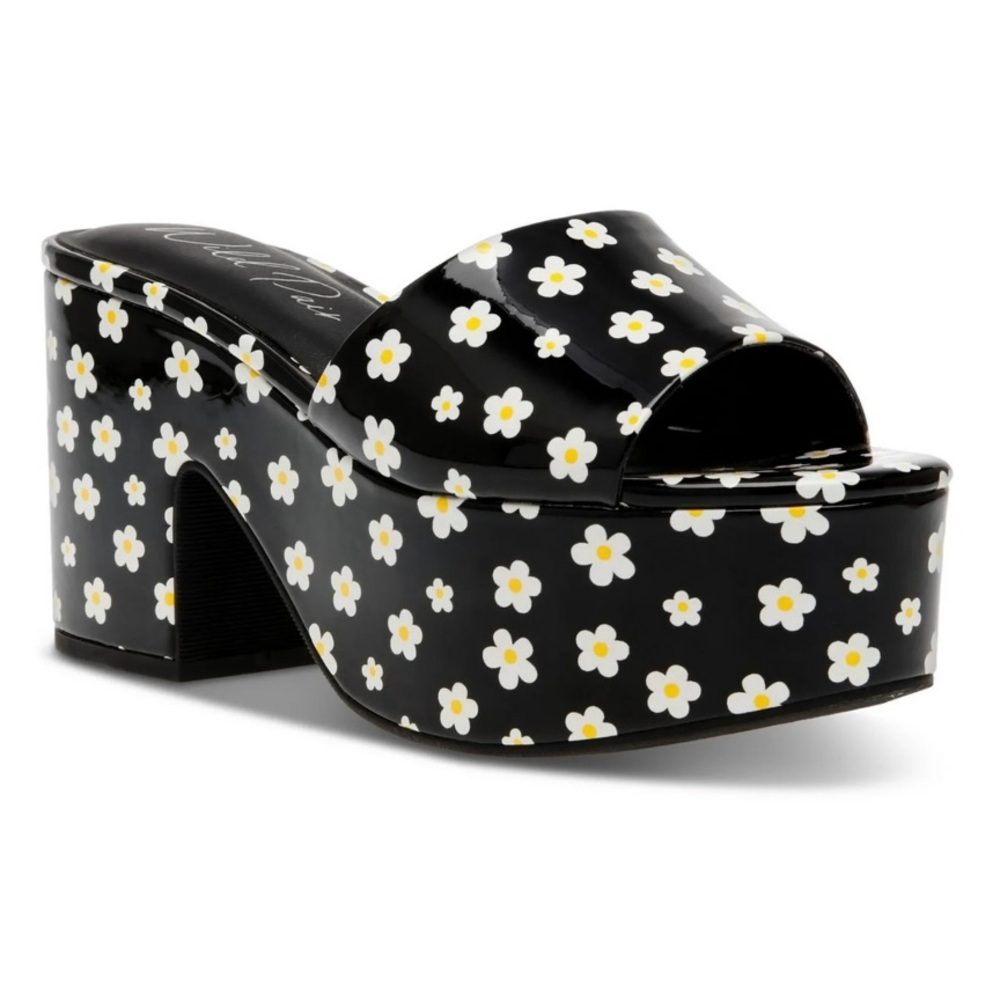 NWT Floral Platform Slide Sandals - Black
